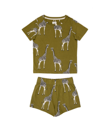 Kids' Khaki Giraffe Crewneck Short Pyjama Set